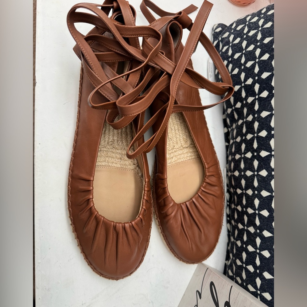 Size 11  leather lace up espadrilles Lauren COGNAC - Picture 5 of 8
